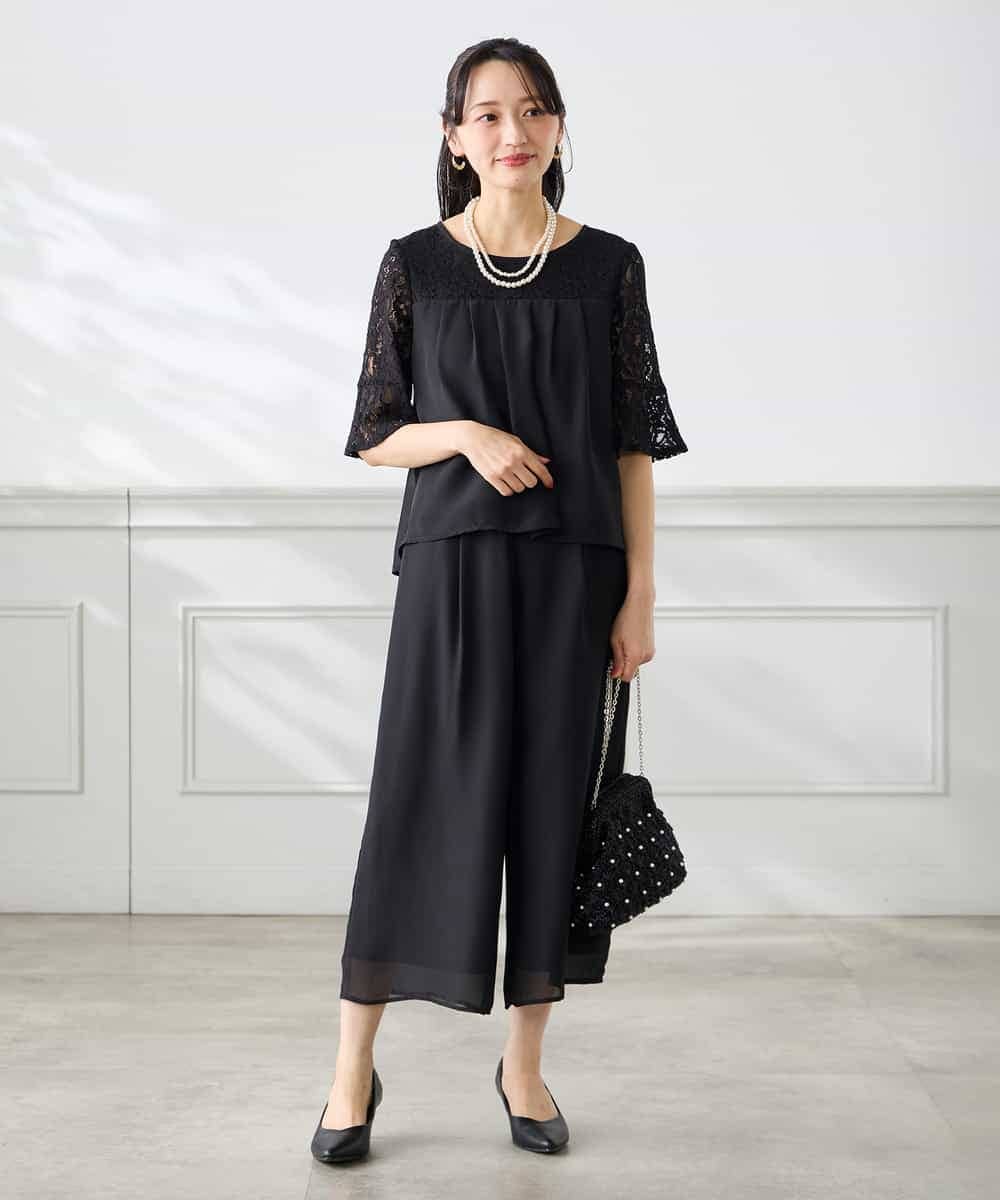 KAEGF13149 a.v.v Elmi(アー・ヴェ・ヴェ) 【低身長サイズ】【結婚式/お呼ばれに】レースドッキングブラウス・パンツセットアップ ブルー