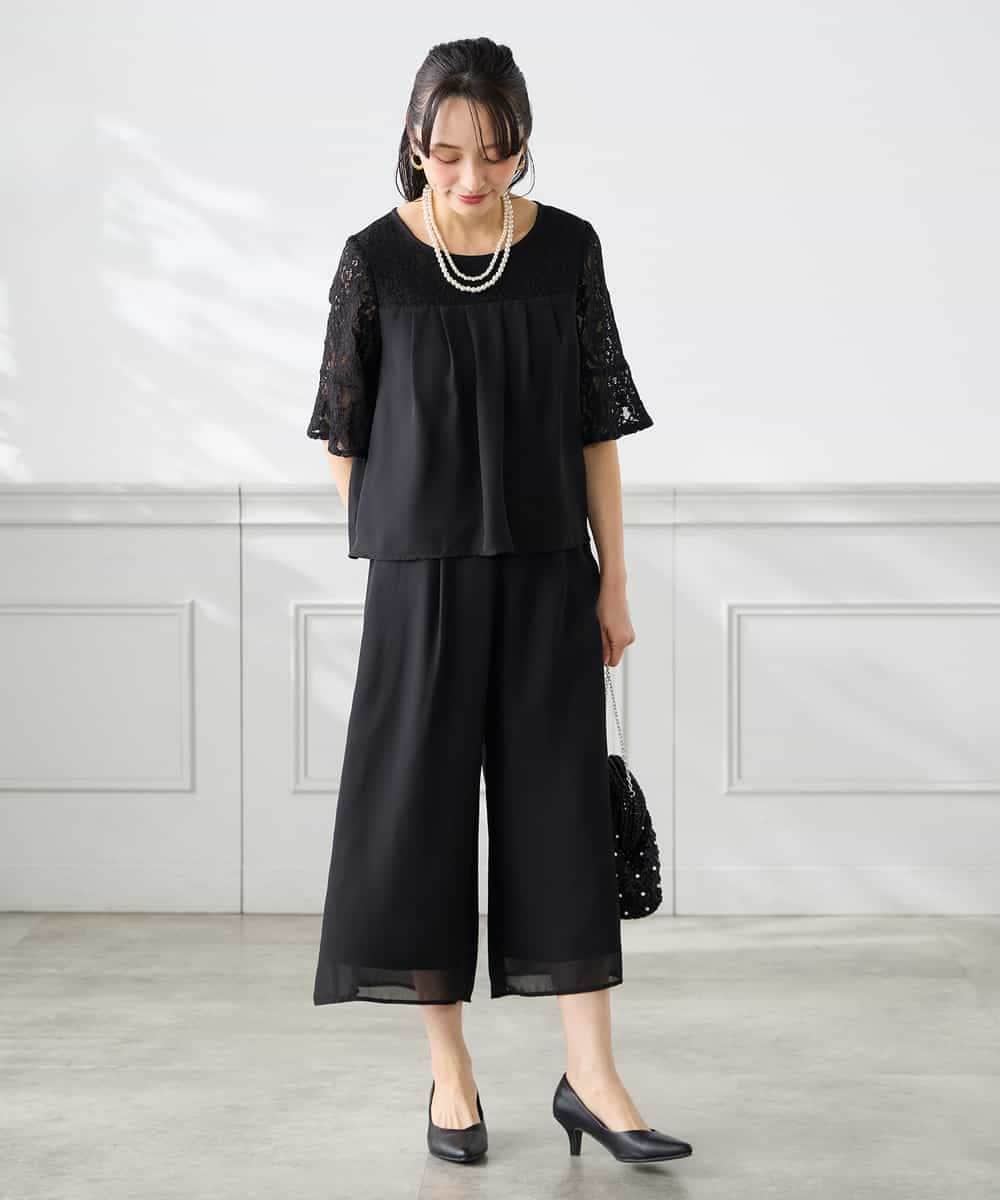 KAEGF13149 a.v.v Elmi(アー・ヴェ・ヴェ) 【低身長サイズ】【結婚式/お呼ばれに】レースドッキングブラウス・パンツセットアップ ブルー