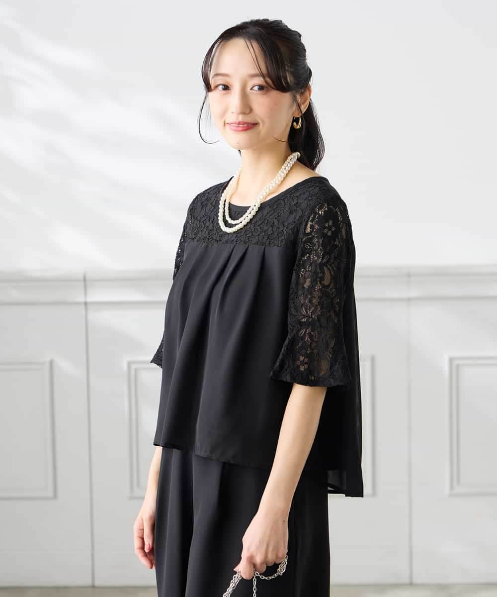 KAEGF13149 a.v.v Elmi(アー・ヴェ・ヴェ) 【低身長サイズ】【結婚式/お呼ばれに】レースドッキングブラウス・パンツセットアップ ブルー