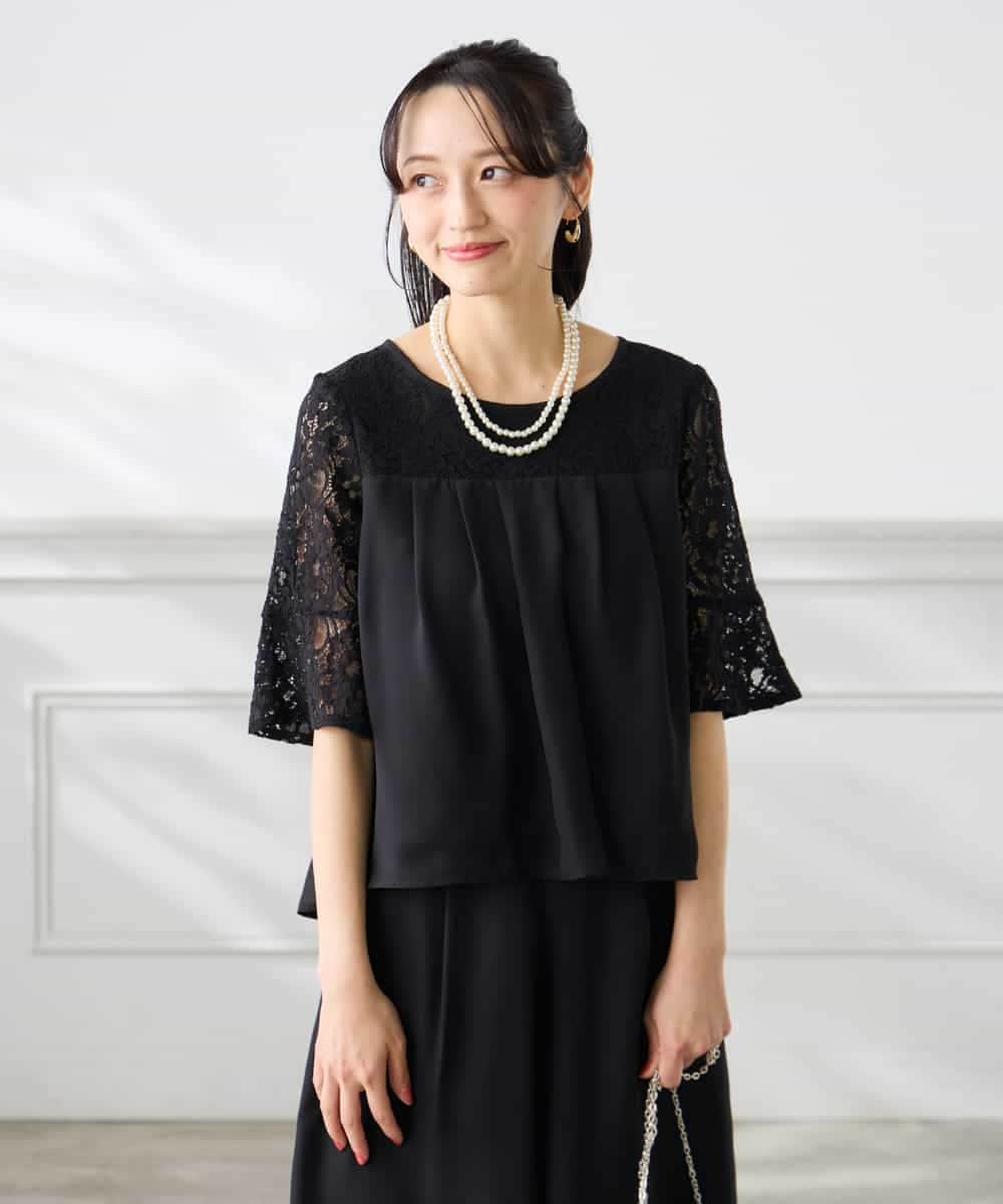 KAEGF13149 a.v.v Elmi(アー・ヴェ・ヴェ) 【低身長サイズ】【結婚式/お呼ばれに】レースドッキングブラウス・パンツセットアップ ブルー