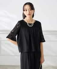 KAEGF13149 a.v.v Elmi(アー・ヴェ・ヴェ) 【低身長サイズ】【結婚式/お呼ばれに】レースドッキングブラウス・パンツセットアップ ブルー