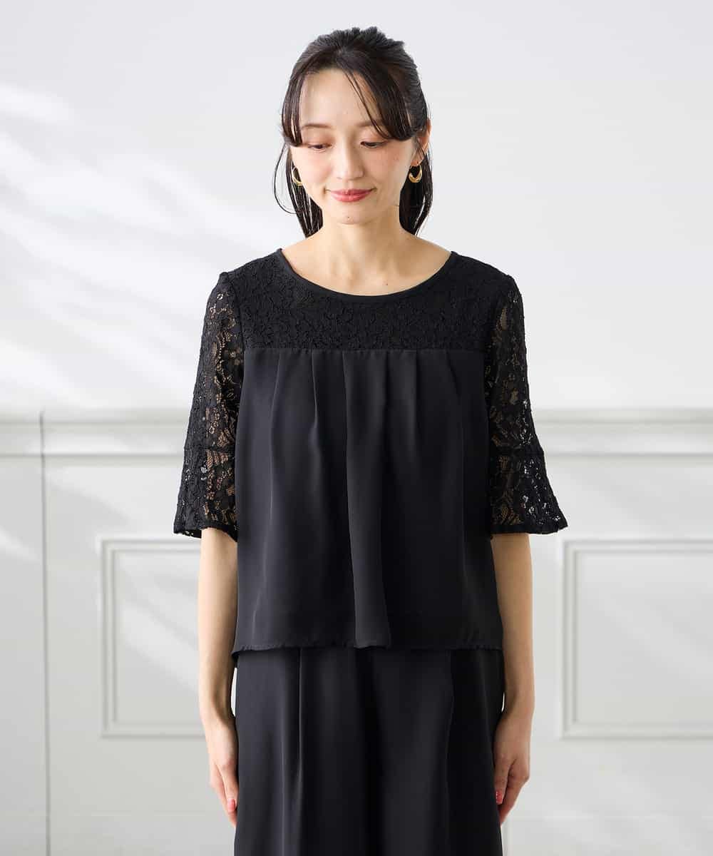 KAEGF13149 a.v.v Elmi(アー・ヴェ・ヴェ) 【低身長サイズ】【結婚式/お呼ばれに】レースドッキングブラウス・パンツセットアップ ブルー