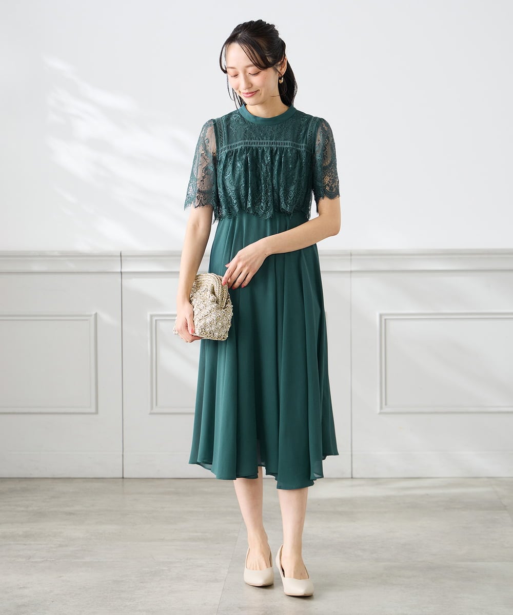 KAETF10159 a.v.v Elmi(アー・ヴェ・ヴェ) 【低身長サイズ/結婚式/お呼ばれに】レースドッキングワンピース ネイビー
