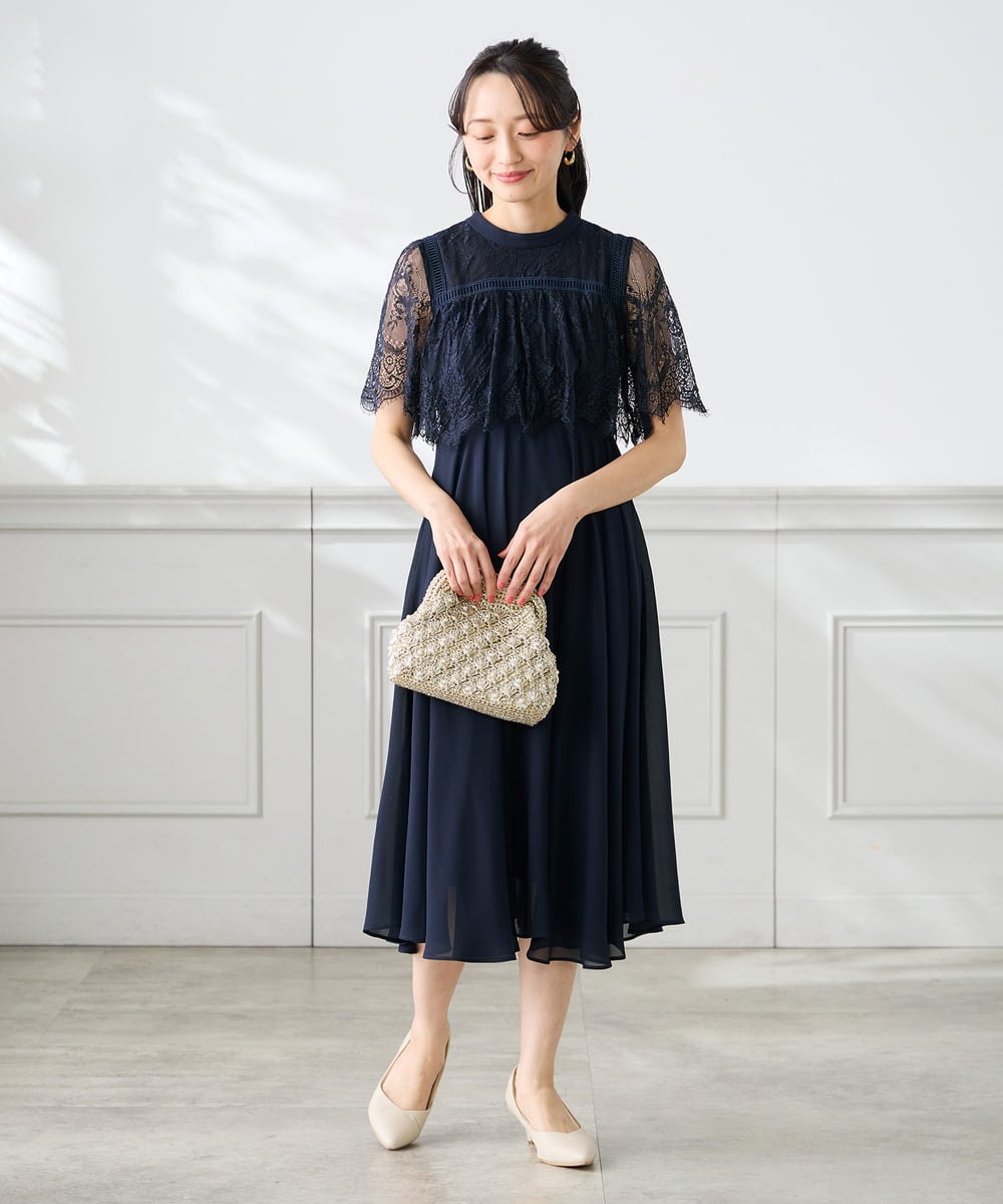 KAETF10159 a.v.v Elmi(アー・ヴェ・ヴェ) 【低身長サイズ/結婚式/お呼ばれに】レースドッキングワンピース ネイビー