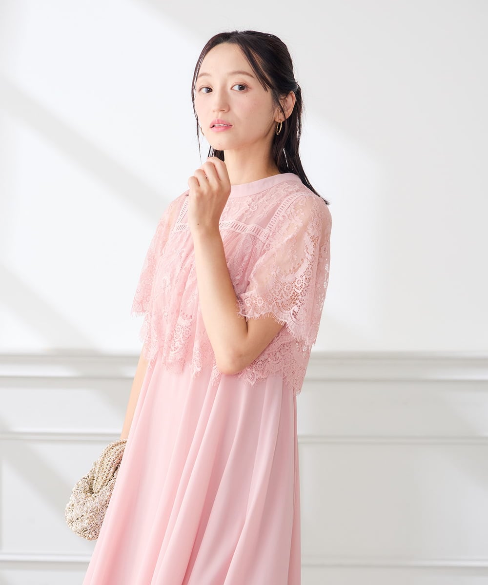 KAETF10159 a.v.v Elmi(アー・ヴェ・ヴェ) 【低身長サイズ/結婚式/お呼ばれに】レースドッキングワンピース ネイビー