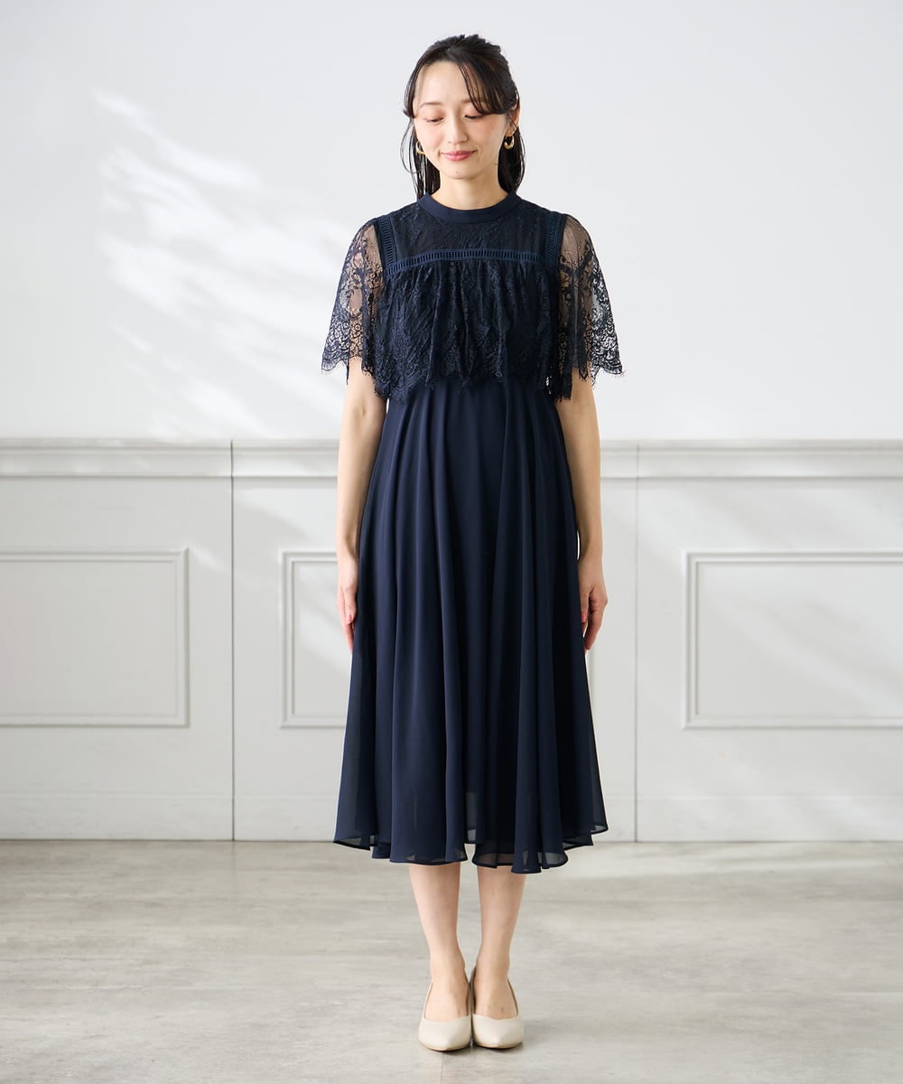 KAETF10159 a.v.v Elmi(アー・ヴェ・ヴェ) 【低身長サイズ/結婚式/お呼ばれに】レースドッキングワンピース ネイビー