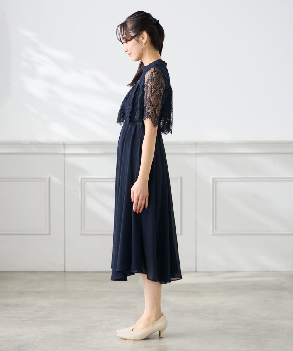 KAETF10159 a.v.v Elmi(アー・ヴェ・ヴェ) 【低身長サイズ/結婚式/お呼ばれに】レースドッキングワンピース ネイビー