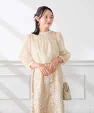 KAETF11169 a.v.v Elmi(アー・ヴェ・ヴェ) 【低身長サイズ/結婚式/お呼ばれに】チュール刺繍 スタンドカラーワンピース ベージュ