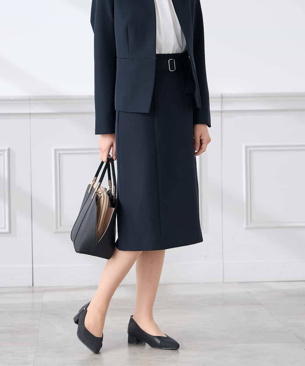 KAHCD01079 a.v.v Elmi(アー・ヴェ・ヴェ) 【低身長サイズ】【洗える/ストレッチ/セットアップ対応】ダブルクロスタイトスカート ネイビー