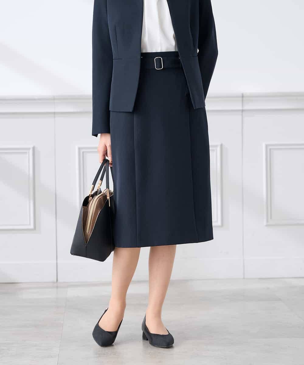 KAHCD01079 a.v.v Elmi(アー・ヴェ・ヴェ) 【低身長サイズ】【洗える/ストレッチ/セットアップ対応】ダブルクロスタイトスカート ネイビー