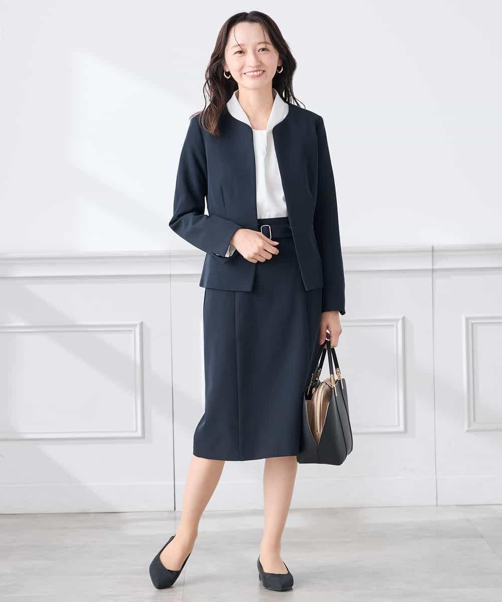 KAHCD01079 a.v.v Elmi(アー・ヴェ・ヴェ) 【低身長サイズ】【洗える/ストレッチ/セットアップ対応】ダブルクロスタイトスカート ネイビー