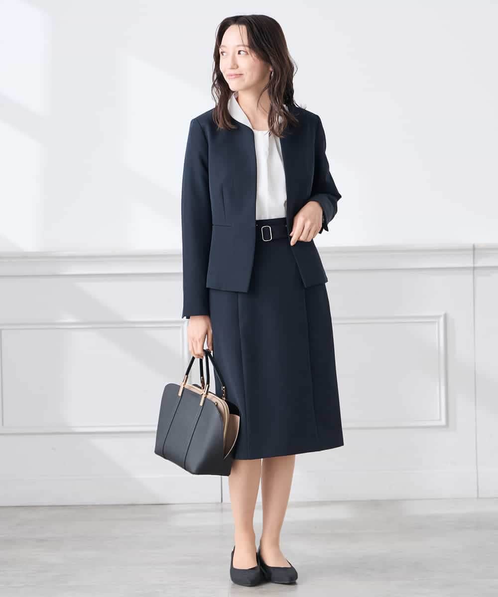 KAHCD01079 a.v.v Elmi(アー・ヴェ・ヴェ) 【低身長サイズ】【洗える/ストレッチ/セットアップ対応】ダブルクロスタイトスカート ネイビー