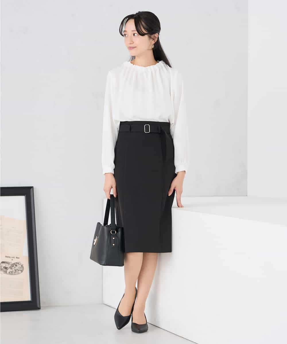 KAHCD01079 a.v.v Elmi(アー・ヴェ・ヴェ) 【低身長サイズ】【洗える/ストレッチ/セットアップ対応】ダブルクロスタイトスカート ネイビー