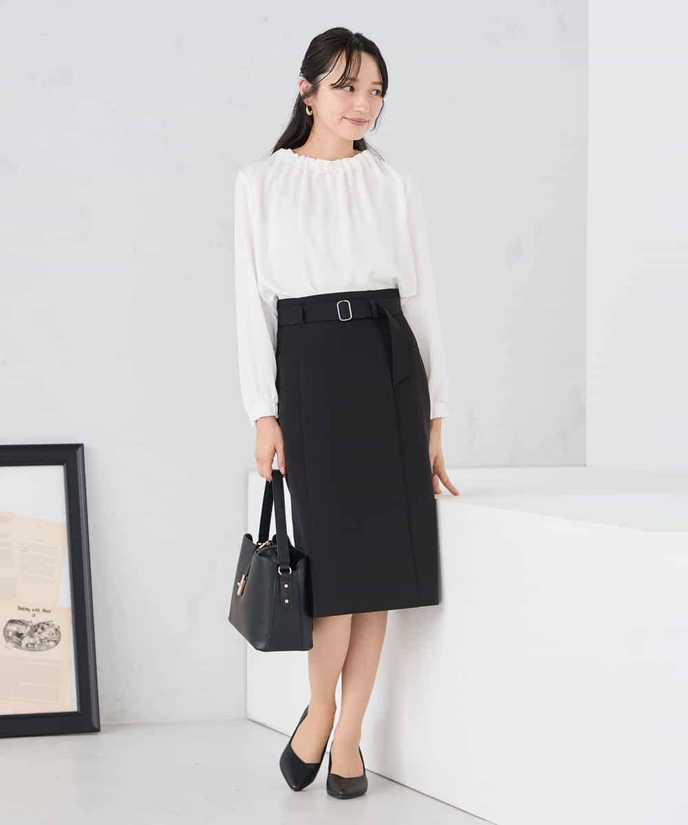 KAHCD01079 a.v.v Elmi(アー・ヴェ・ヴェ) 【低身長サイズ】【洗える/ストレッチ/セットアップ対応】ダブルクロスタイトスカート ネイビー