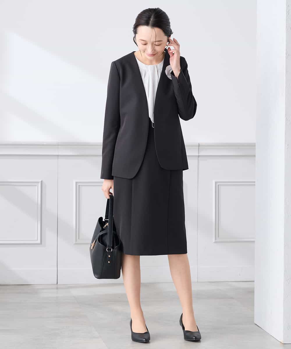 KAHCD01079 a.v.v Elmi(アー・ヴェ・ヴェ) 【低身長サイズ】【洗える/ストレッチ/セットアップ対応】ダブルクロスタイトスカート ネイビー