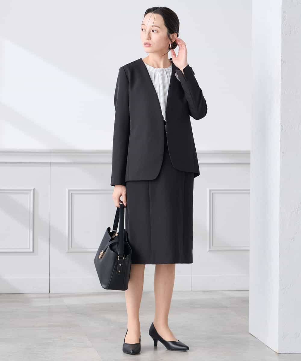 KAHCD01079 a.v.v Elmi(アー・ヴェ・ヴェ) 【低身長サイズ】【洗える/ストレッチ/セットアップ対応】ダブルクロスタイトスカート ネイビー