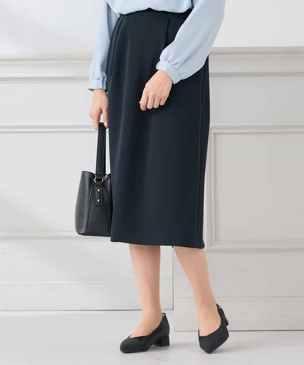 KAHCD03069 a.v.v Elmi(アー・ヴェ・ヴェ) 【低身長サイズ】サテンナロースカート【洗える/速乾/毛玉になりにくい/イージーケア】 ネイビー