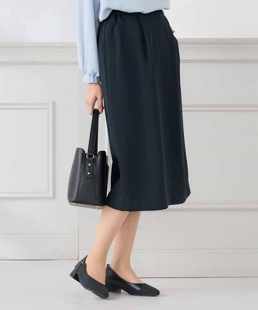 KAHCD03069 a.v.v Elmi(アー・ヴェ・ヴェ) 【低身長サイズ】サテンナロースカート【洗える/速乾/毛玉になりにくい/イージーケア】 ネイビー