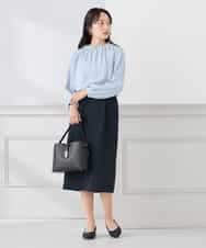 KAHCD03069 a.v.v Elmi(アー・ヴェ・ヴェ) 【低身長サイズ】サテンナロースカート【洗える/速乾/毛玉になりにくい/イージーケア】 ネイビー