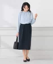 KAHCD03069 a.v.v Elmi(アー・ヴェ・ヴェ) 【低身長サイズ】サテンナロースカート【洗える/速乾/毛玉になりにくい/イージーケア】 ネイビー