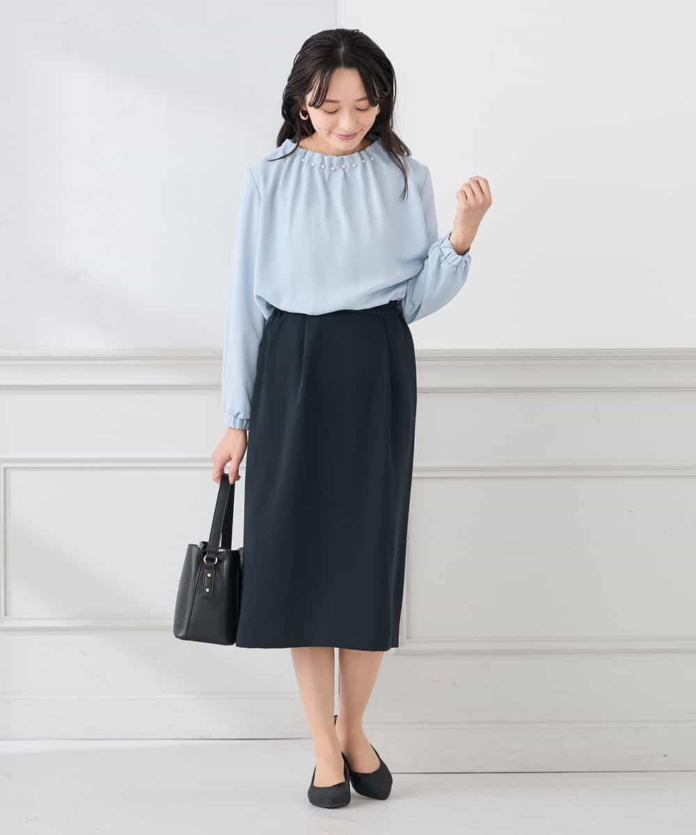 KAHCD03069 a.v.v Elmi(アー・ヴェ・ヴェ) 【低身長サイズ】サテンナロースカート【洗える/速乾/毛玉になりにくい/イージーケア】 ネイビー