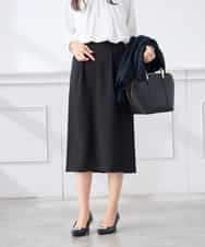 KAHCD03069 a.v.v Elmi(アー・ヴェ・ヴェ) 【低身長サイズ】サテンナロースカート【洗える/速乾/毛玉になりにくい/イージーケア】 ネイビー