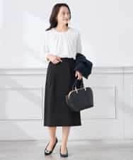 KAHCD03069 a.v.v Elmi(アー・ヴェ・ヴェ) 【低身長サイズ】サテンナロースカート【洗える/速乾/毛玉になりにくい/イージーケア】 ネイビー