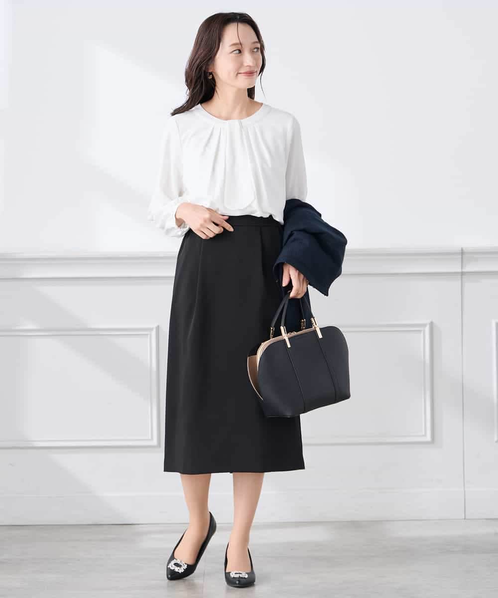 KAHCD03069 a.v.v Elmi(アー・ヴェ・ヴェ) 【低身長サイズ】サテンナロースカート【洗える/速乾/毛玉になりにくい/イージーケア】 ネイビー