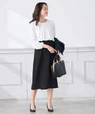 KAHCD03069 a.v.v Elmi(アー・ヴェ・ヴェ) 【低身長サイズ】サテンナロースカート【洗える/速乾/毛玉になりにくい/イージーケア】 ネイビー