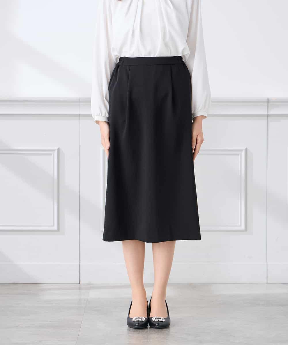 KAHCD03069 a.v.v Elmi(アー・ヴェ・ヴェ) 【低身長サイズ】サテンナロースカート【洗える/速乾/毛玉になりにくい/イージーケア】 ネイビー