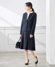 KAHFE20079 a.v.v Elmi(アー・ヴェ・ヴェ) 【低身長サイズ】【洗える/UVカット】リネンライクストレッチフレアスカート ネイビー