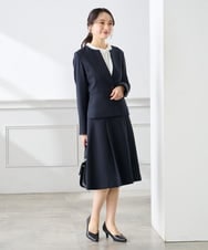 KAHFE20079 a.v.v Elmi(アー・ヴェ・ヴェ) 【低身長サイズ】【洗える/UVカット】リネンライクストレッチフレアスカート ネイビー