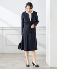 KAHFE20079 a.v.v Elmi(アー・ヴェ・ヴェ) 【低身長サイズ】【洗える/UVカット】リネンライクストレッチフレアスカート ネイビー