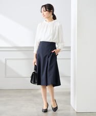 KAHFE20079 a.v.v Elmi(アー・ヴェ・ヴェ) 【低身長サイズ】【洗える/UVカット】リネンライクストレッチフレアスカート ネイビー