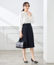 KAHFE20079 a.v.v Elmi(アー・ヴェ・ヴェ) 【低身長サイズ】【洗える/UVカット】リネンライクストレッチフレアスカート ネイビー