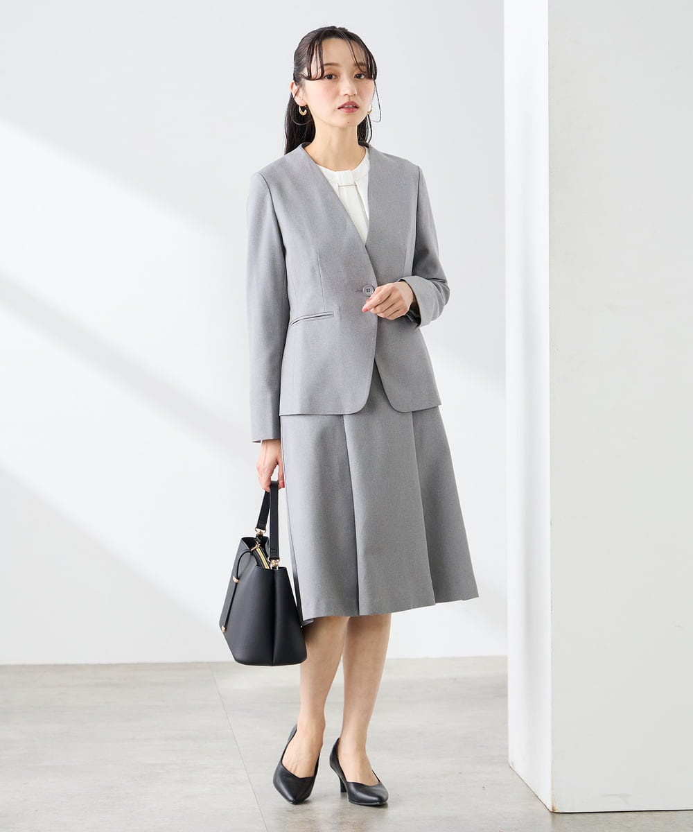 KAHFE20079 a.v.v Elmi(アー・ヴェ・ヴェ) 【低身長サイズ】【洗える/UVカット】リネンライクストレッチフレアスカート ネイビー