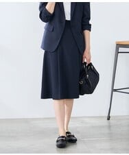 KAHFE20079 a.v.v Elmi(アー・ヴェ・ヴェ) 【低身長サイズ】【洗える/UVカット】リネンライクストレッチフレアスカート ネイビー