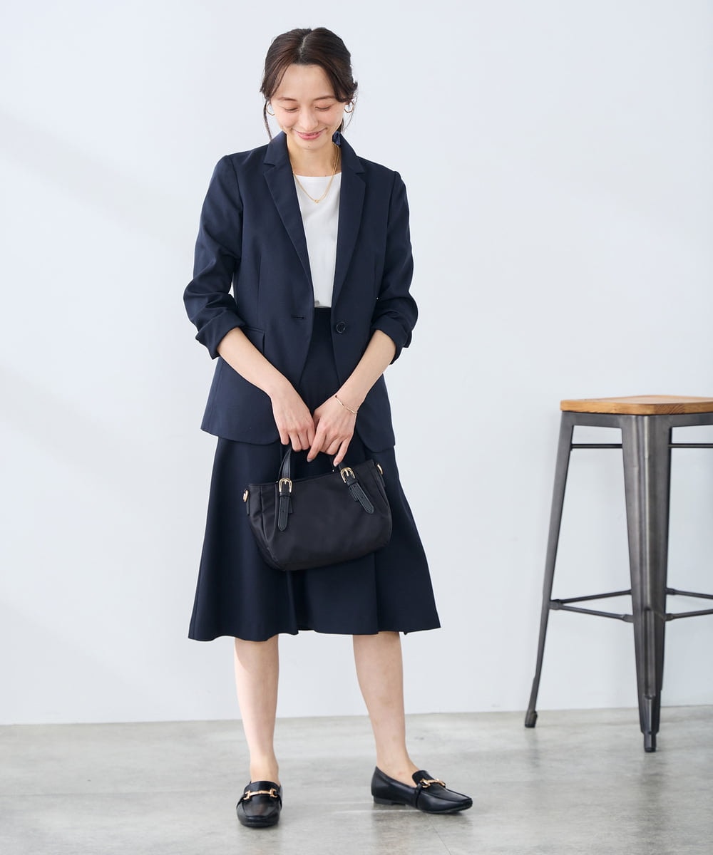 KAHFE20079 a.v.v Elmi(アー・ヴェ・ヴェ) 【低身長サイズ】【洗える/UVカット】リネンライクストレッチフレアスカート ネイビー