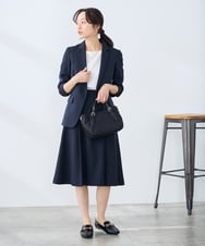 KAHFE20079 a.v.v Elmi(アー・ヴェ・ヴェ) 【低身長サイズ】【洗える/UVカット】リネンライクストレッチフレアスカート ネイビー