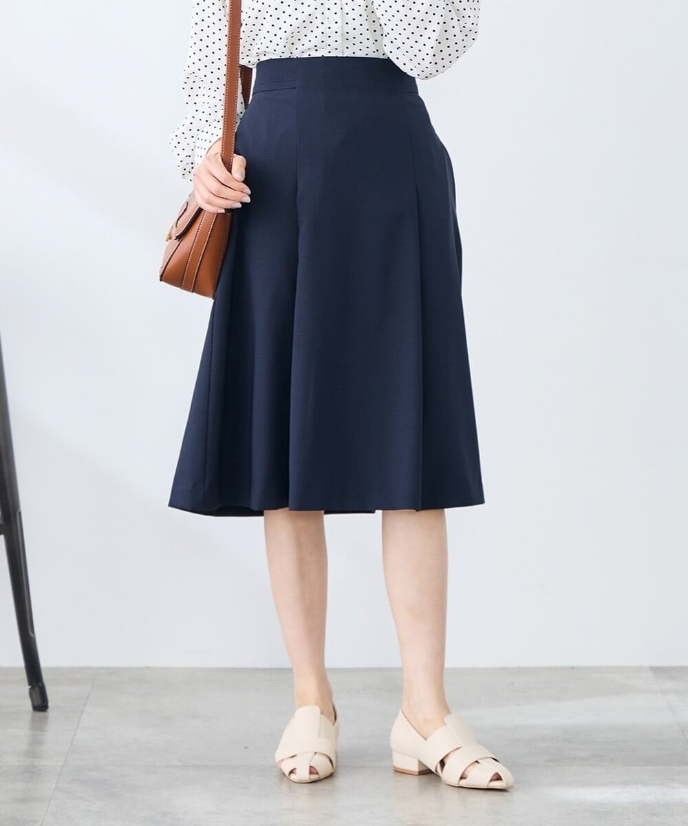 KAHFE20079 a.v.v Elmi(アー・ヴェ・ヴェ) 【低身長サイズ】【洗える/UVカット】リネンライクストレッチフレアスカート ネイビー