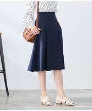 KAHFE20079 a.v.v Elmi(アー・ヴェ・ヴェ) 【低身長サイズ】【洗える/UVカット】リネンライクストレッチフレアスカート ネイビー