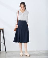 KAHFE20079 a.v.v Elmi(アー・ヴェ・ヴェ) 【低身長サイズ】【洗える/UVカット】リネンライクストレッチフレアスカート ネイビー