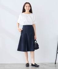 KAHFE20079 a.v.v Elmi(アー・ヴェ・ヴェ) 【低身長サイズ】【洗える/UVカット】リネンライクストレッチフレアスカート ネイビー