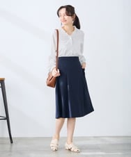 KAHFE20079 a.v.v Elmi(アー・ヴェ・ヴェ) 【低身長サイズ】【洗える/UVカット】リネンライクストレッチフレアスカート ネイビー