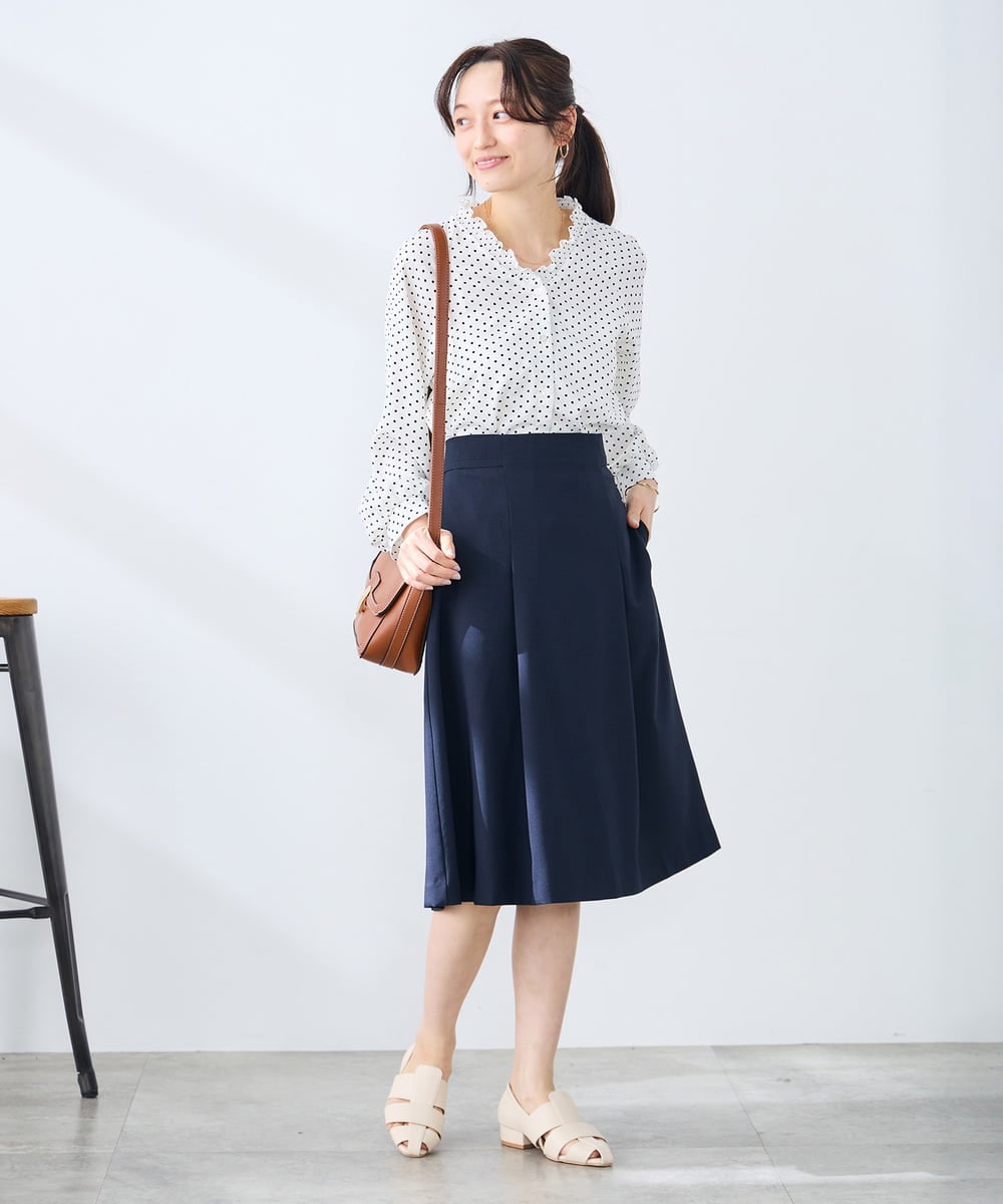 KAHFE20079 a.v.v Elmi(アー・ヴェ・ヴェ) 【低身長サイズ】【洗える/UVカット】リネンライクストレッチフレアスカート ネイビー