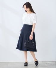 KAHFE20079 a.v.v Elmi(アー・ヴェ・ヴェ) 【低身長サイズ】【洗える/UVカット】リネンライクストレッチフレアスカート ネイビー