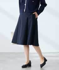 KAHFE20079 a.v.v Elmi(アー・ヴェ・ヴェ) 【低身長サイズ】【洗える/UVカット】リネンライクストレッチフレアスカート ネイビー