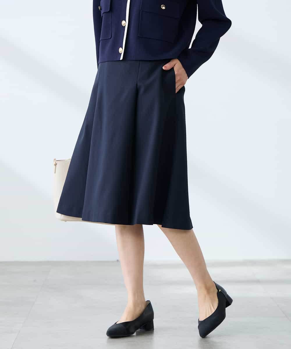 KAHFE20079 a.v.v Elmi(アー・ヴェ・ヴェ) 【低身長サイズ】【洗える/UVカット】リネンライクストレッチフレアスカート ネイビー