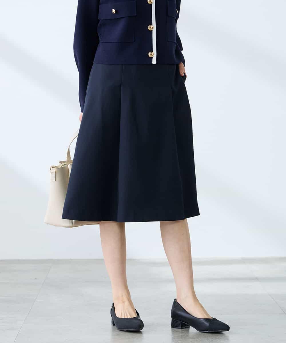 KAHFE20079 a.v.v Elmi(アー・ヴェ・ヴェ) 【低身長サイズ】【洗える/UVカット】リネンライクストレッチフレアスカート ネイビー