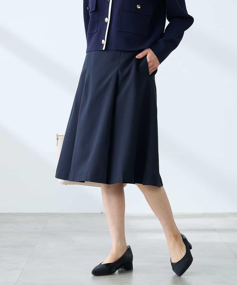 KAHFE20079 a.v.v Elmi(アー・ヴェ・ヴェ) 【低身長サイズ】【洗える/UVカット】リネンライクストレッチフレアスカート ネイビー